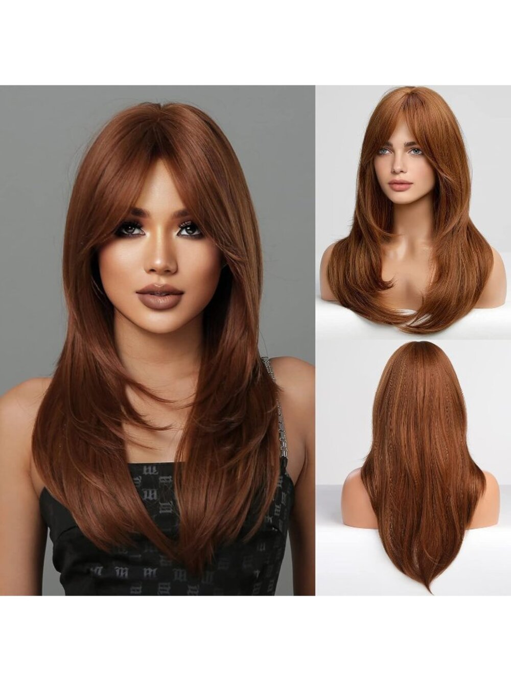 Women Orange Brown Heat Resistant Long Curly Shoulder Length Synthetic Wigs